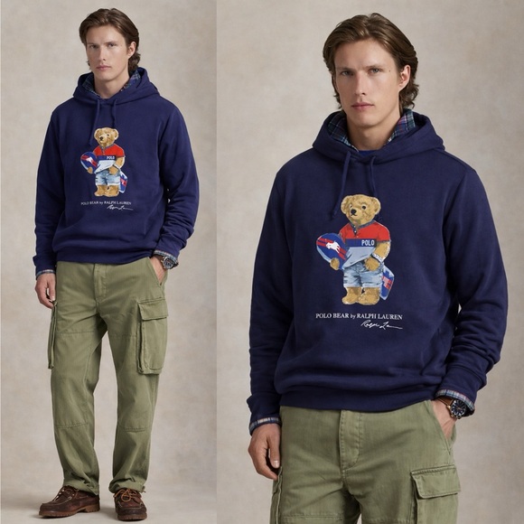 Polo Ralph Lauren Polo Bear Fleece Hoodie Navy Size 2XL Tall Surfer Bear